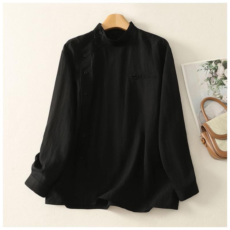 

Осінньо-зимова сорочка на ґудзиках вільного крою для жінок 2025 Новий косий крій Унікальна елегантна Y2K жіноча топ Жіночий одяг Красива шикарна блузка XL чорний