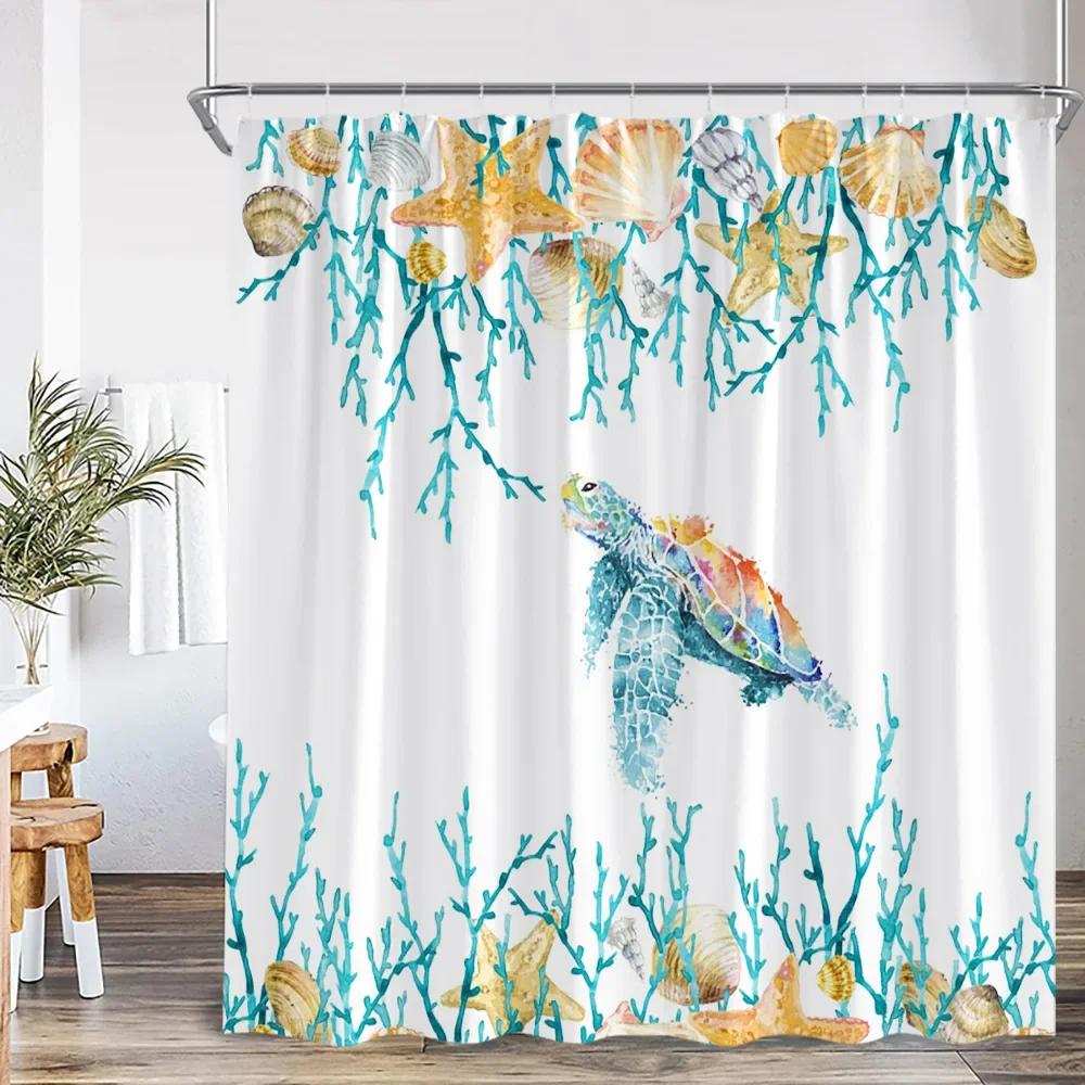 

Ocean Animal Shower Curtain Sea Turtle Whale Shark Underwater World Bathroom Decorations Children s Shower Curtain with Hook W120xH180cm