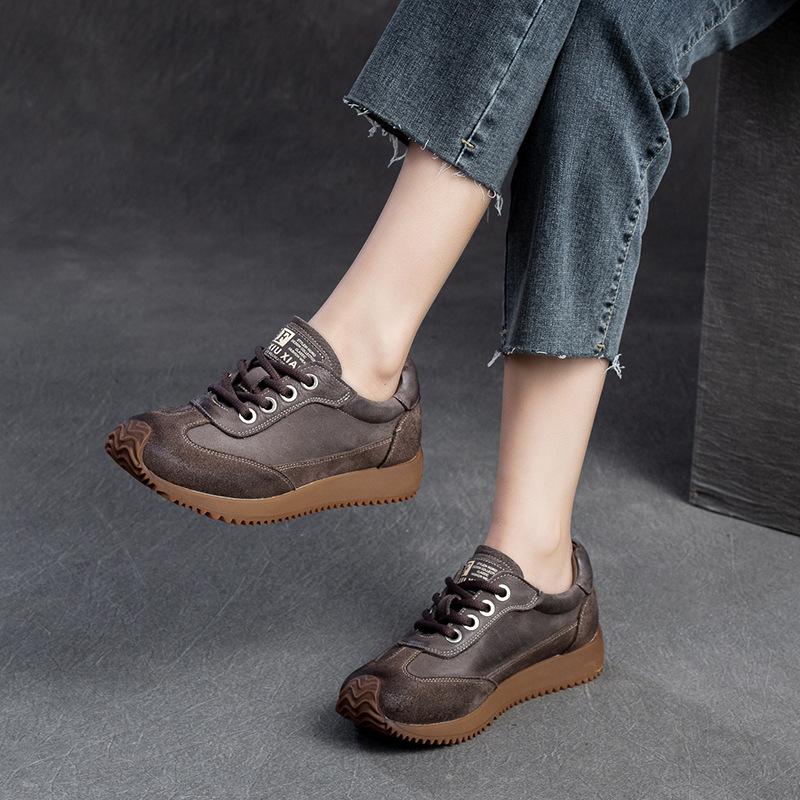 Fashion GKTINOO 2025 Autumn New Retro Round Toe Genuine Leather Sneakers Women's Shoes Casual Platform Soft Soled Casual Flat Shoes
