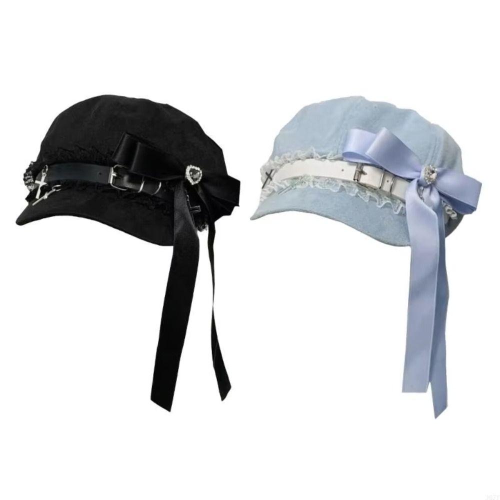 Sweet Cool Style Women's Y2k Hats Bowknot Painter's Cap Harajuku Octagonal Hat  Adult Teen