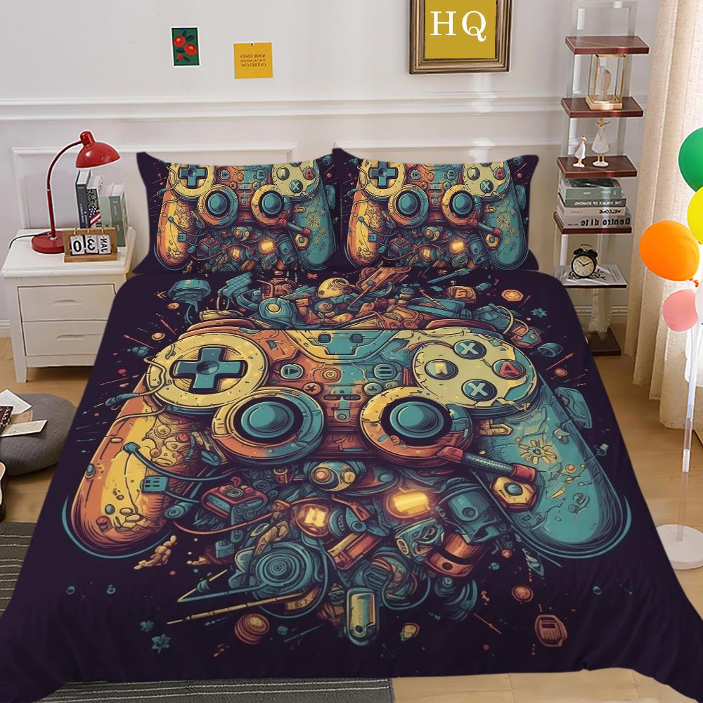 Conjunto de capa de edredom da moda, têxteis para o lar, jogo 3D, impressão de alça, conjunto de cama para adolescentes, menino, colchas, conjunto de cama de luxo, capa