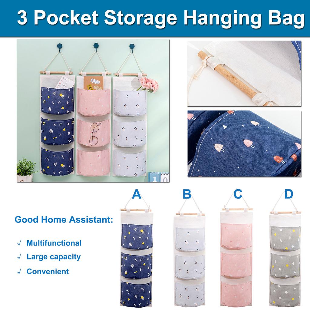 Buy [BD36] Wall Hanging Bag, 3 Pocket Hanger, Bathroom Baby Hanging Bag, 3 Pocket Folding at