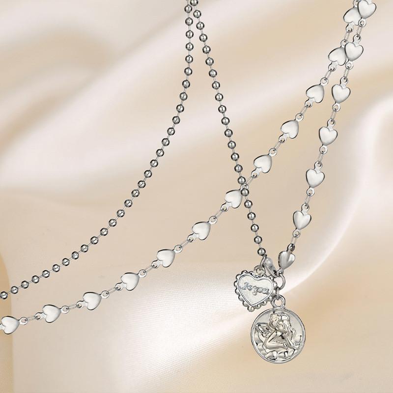Elegant Korean Style Cupid Heart Titanium Steel Necklace For Unisex Fashion Accessories