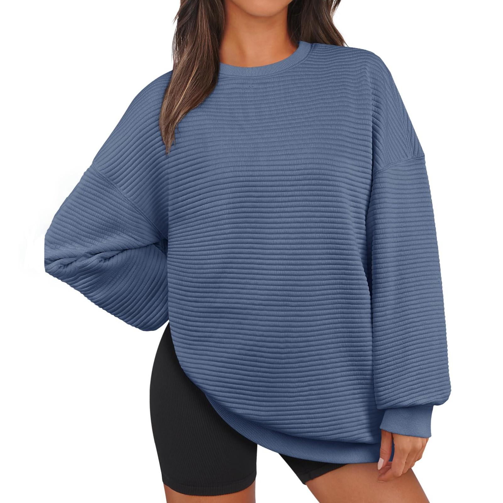 

Свитшот оверсайз для женщин, осенний, с длинным рукавом, текстурированный, с карманом M чёрный