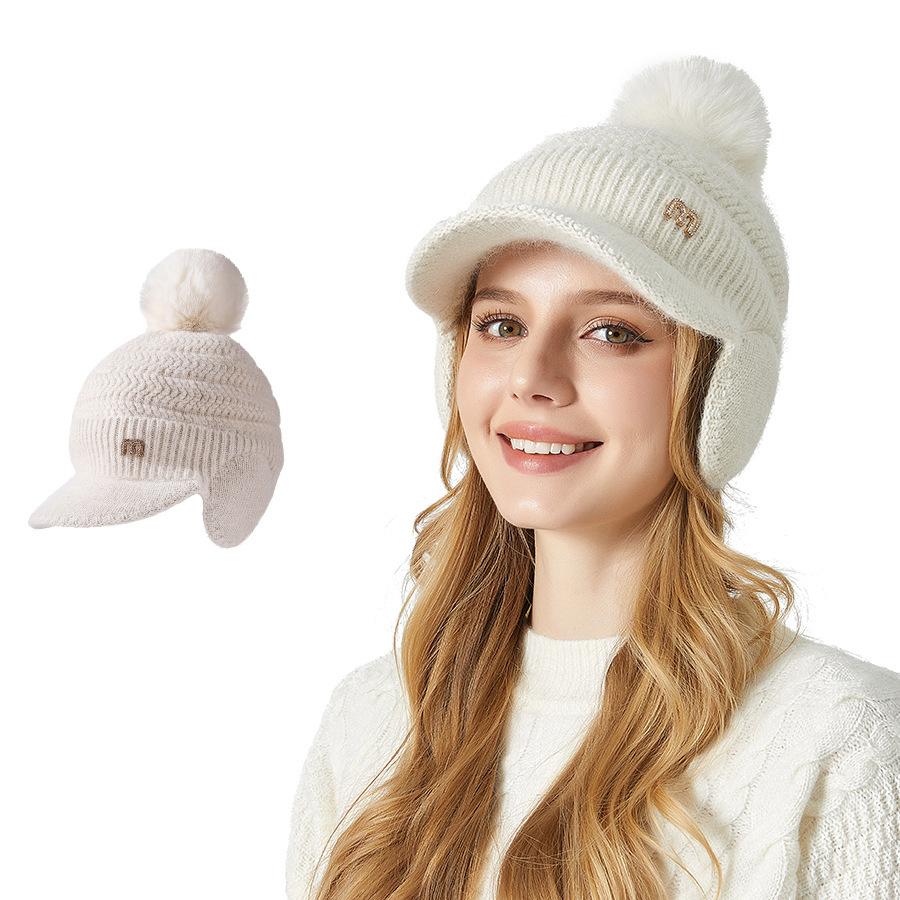 

Жіноча зимова в язана шапка для велосипедного спорту з товстим захистом від кролика білий