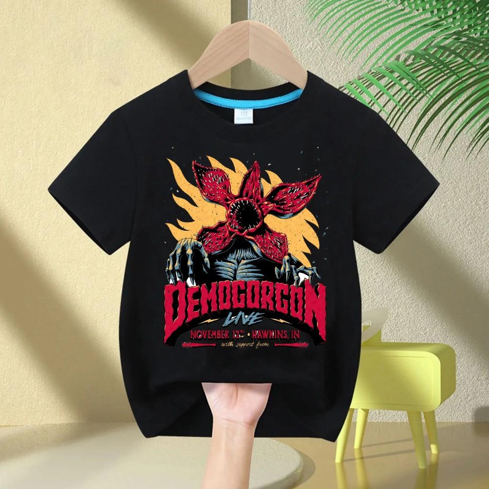 Stranger Things Demogorgon Print T-shirt for Boys and Girls, Classic Short Sleeve T-shirt with Inverted Design from 1983, Gift F