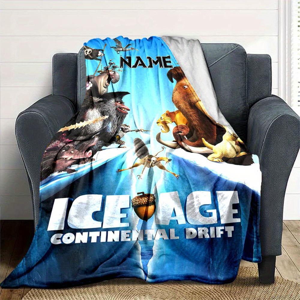 Ice Age Continental Drift Characters And Scene Flannel Blanket With Customizable Name Comfortable In All Seasons Suitable For Sofas Beds Travel