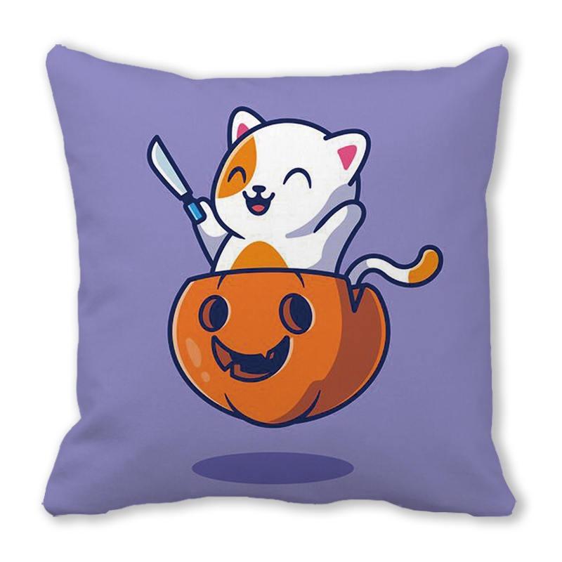 Kissenbezug für Halloween-Dekoration, schwarze Katze, Kürbislaternen-Muster, geeignet für Wohnzimmer, Sofa, Zimmerdekoration, Geschenk