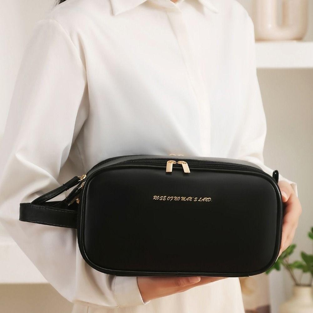 Double Zipper Makeup Pouch Bag Multifunction Travel Wash Bag PU Leather Cosmetic Bag  Female/Girls