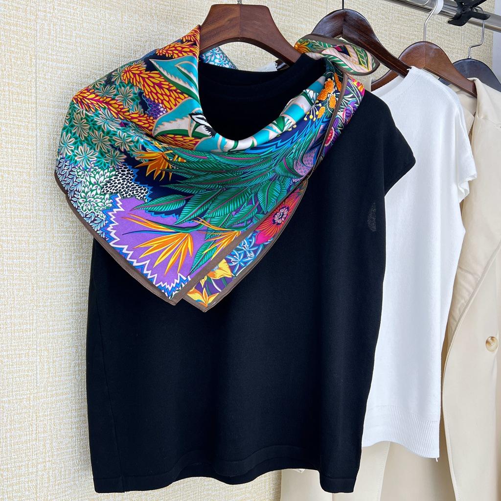 Spring And Summer Simple Silk Scarves Send Gifts Silk Silk Women'S Printed Mulberry Silk Beach Scarves Shawl Scarves