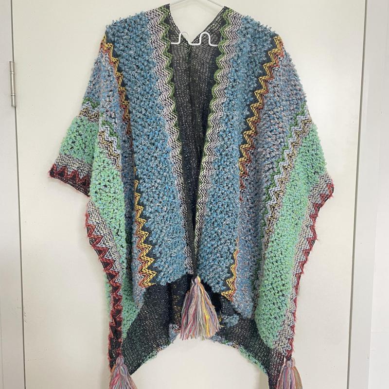 Ethnic Yunnan Style Women's Spring/Summer Long Cape Shawl with Tassels