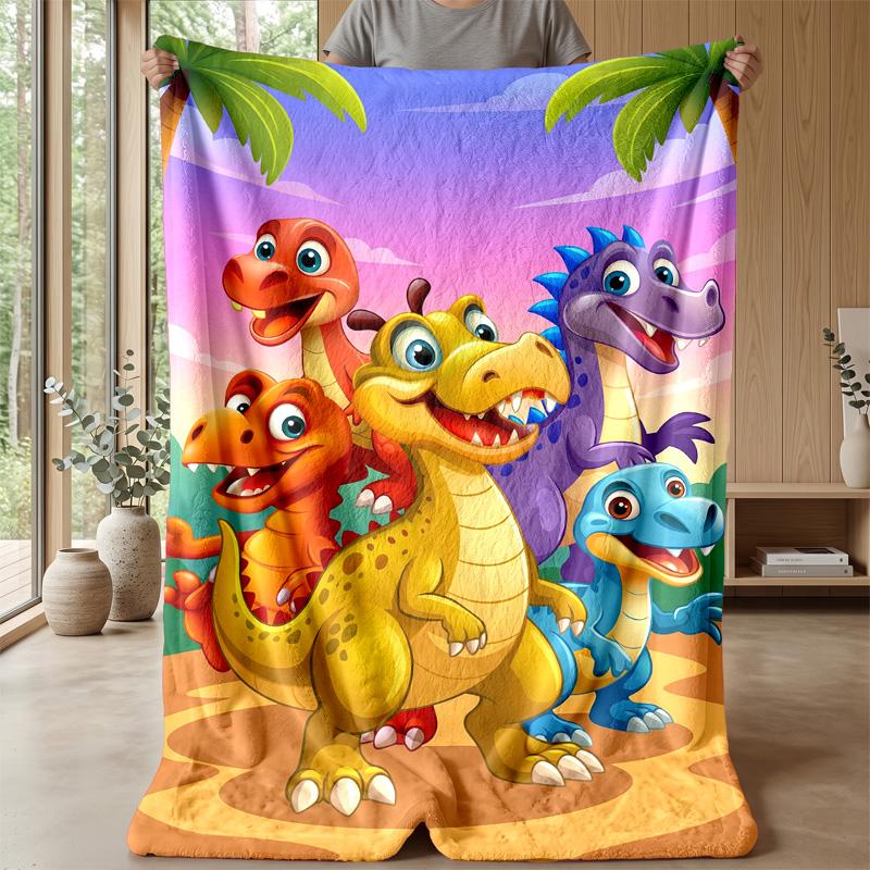 Dinosaur Garden Parade Blanket Personalized Name Flannel Blanket Soft Cozy Plush Throw for Sofa Bed Lightweight Home Decor