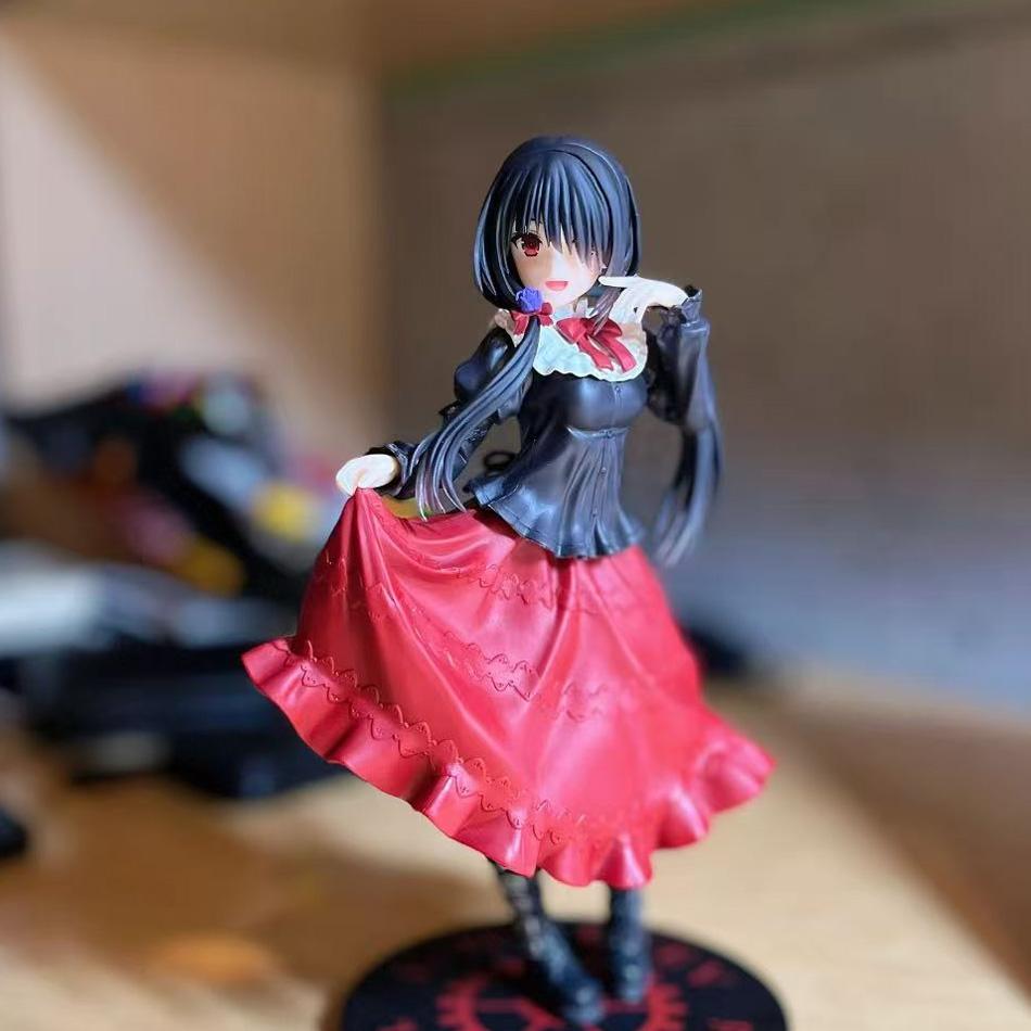 In stock 18CM Anime DATE A LIVE Tokisaki Kurumi Anime Figure Cute Girl Red Dress PVC Up Model Desk Ornament Collection Model Toy