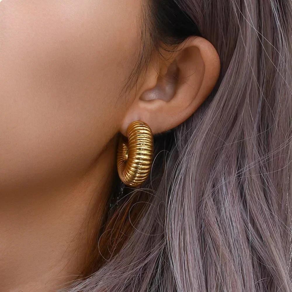 Vintage Oversize Chunky Round Circle Clip Earring for Women C Shape Tube Thick Without Pierced Hoop Earclips Jewelry Trendy