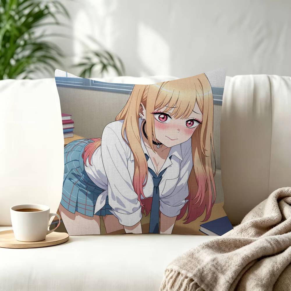 Kwaii Anime MMarin Kitagawa Decorative Polyester Throw Pillow Cover Square Suitable for Home Office Coffee Shop Decor