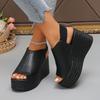 Fashion Women Sandals High Quality Summer Leather Wedge Sandals Women 2025 New Platform High Heels Shoes Sexy Open Toe Elegant Sandals