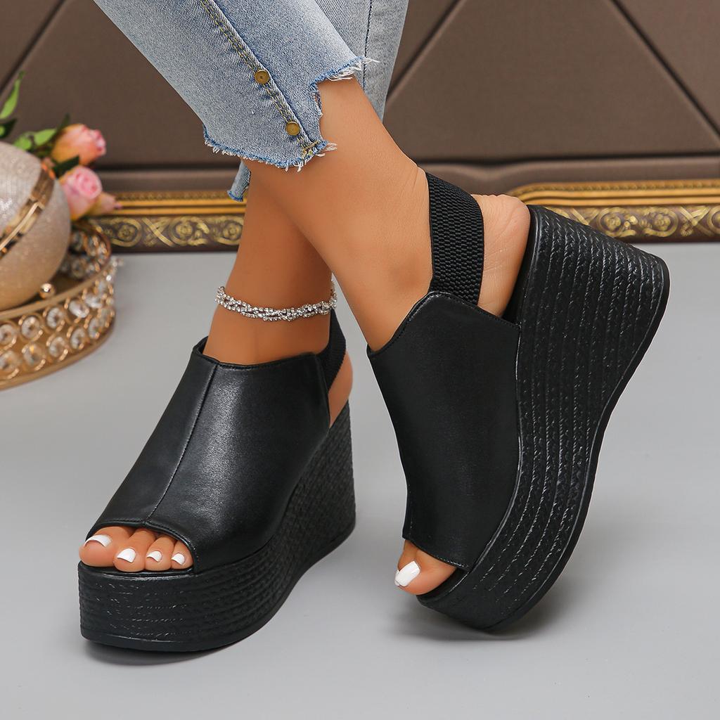 Fashion Women Sandals High Quality Summer Leather Wedge Sandals Women 2025 New Platform High Heels Shoes Sexy Open Toe Elegant Sandals