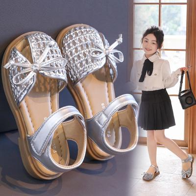 Girls Half Sandals Weave Trendy Soild Color Children Princess Shoes with Simple Bows 2025 Summer New Kids Beach Shoes Non-slip