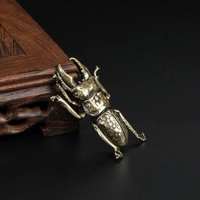 Käfer-Miniaturfiguren aus massivem Kupfer, Dekoration für Zuhause und Büro, Simulation Messing, Longhorn, Stier, Insektenornamente, lustige Geschenke