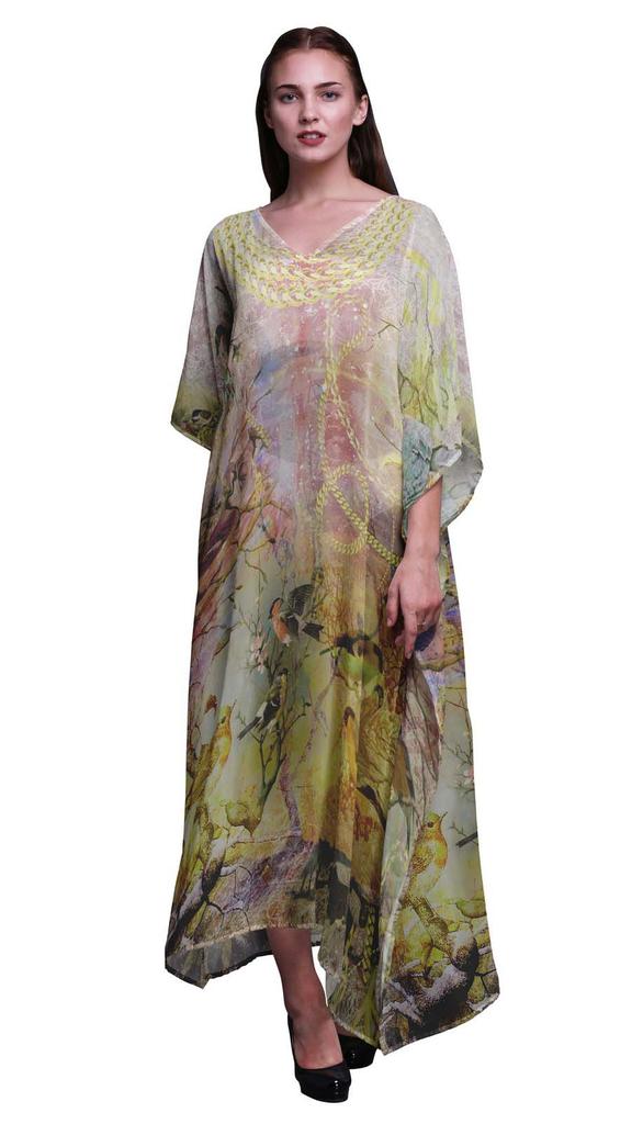 Phagun Sparrow Bird Long Caftan Maxi Dress Beach Swimwear Cover Up Womens