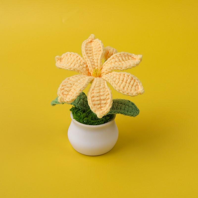 Hand-Knitted Wool Fake Flowers Set: Sunflower, Carnation, Tulip - Desktop Decor, Teacher/Student Gift, Everlasting Bouquet