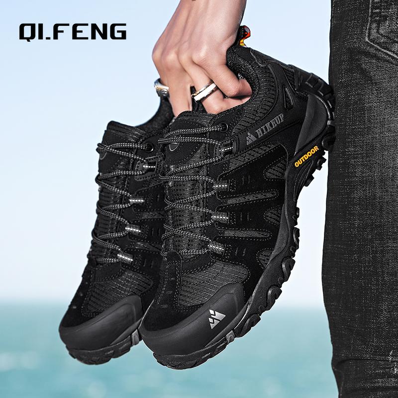 Men's Outdoor Sneaker Mountaineering Large Footwear Men's Genuine Leather Walking Shoes Autumn Winter Couples Casual Shoes