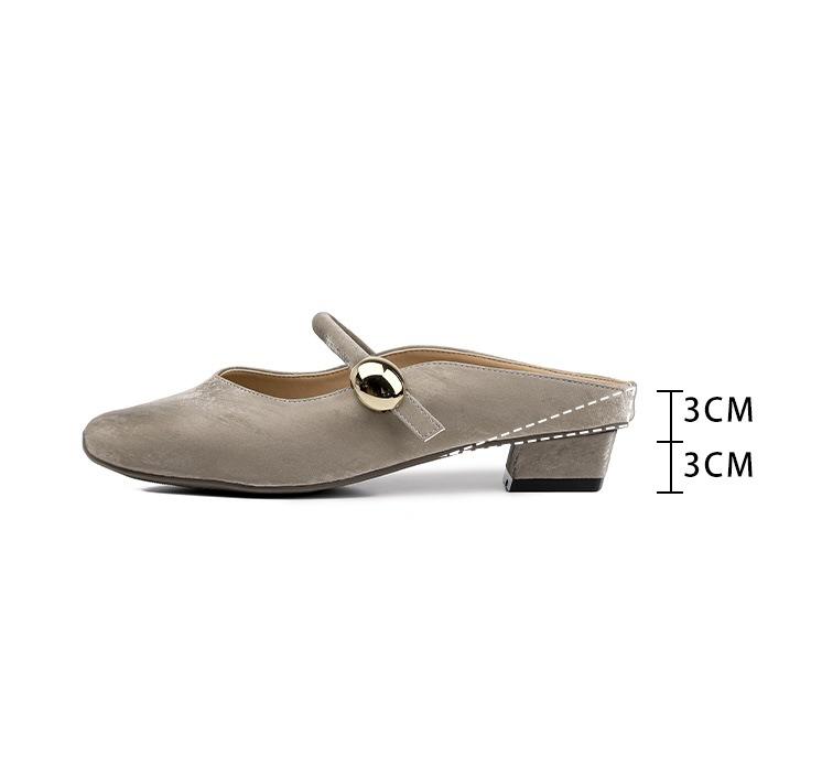 

Sheepskin version retro word with Mary Jane bag head half slippers women s summer outer wear inner height increase lazy shoes sandals 40