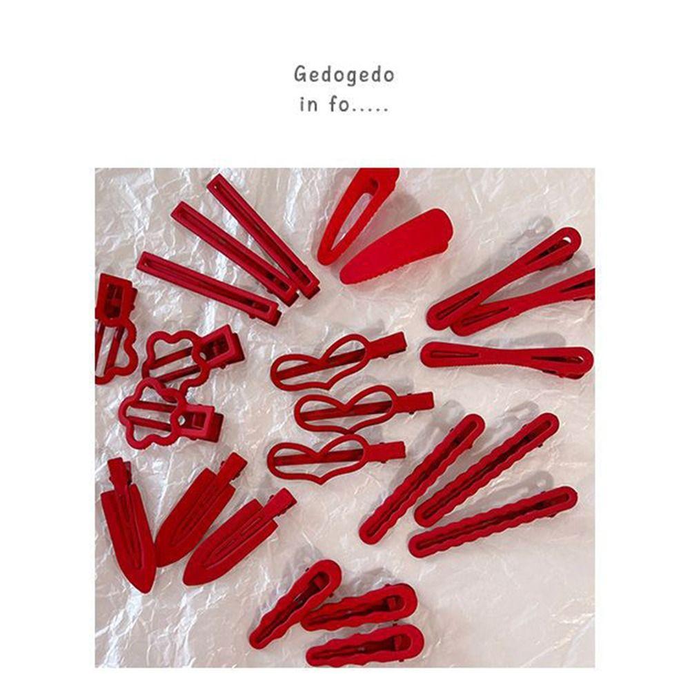 Red New Year's Red Hair Clip Chinese Style Matte Snap Hair Clips Red Rhinestone Hairpin  Girl