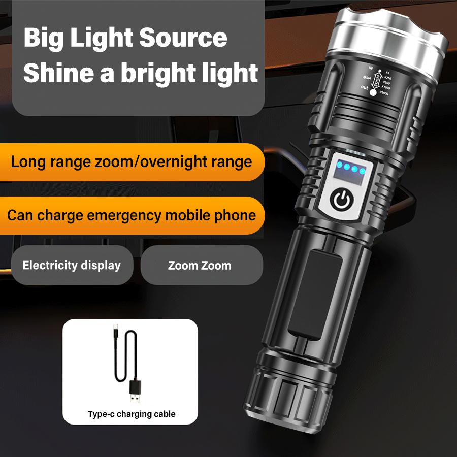 Powerful LED Flashlight With Built-in 18650 Battery Usb Rechargeable Torch 5 Lighting Modes Outdoor Emergency Camping Lantern