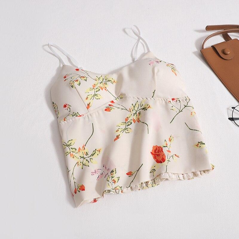 

ITOOLIN Crop Tops Жіночі майки з принтом і бюстгальтером Спагетті Повсякденні майки Літо для жінок Сексуальний камзол без спинки Fit For 40-60kg абрикосовий