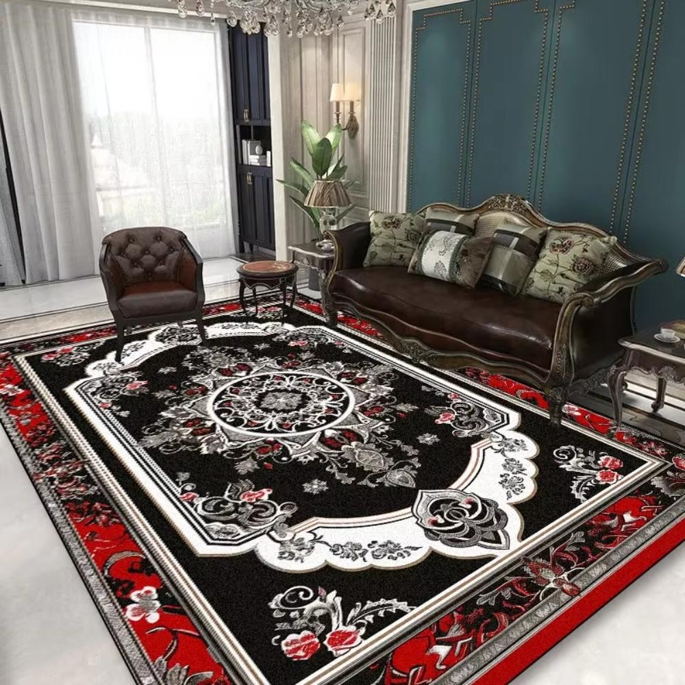 Elegant Black Printed Area Rug Living Room Floor Carpet Bedroom Sofa Mat Kitchen Dining Table Cover European Luxury Welcome Mat