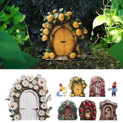 Wooden Fairy Garden Elf Door Decoration Outdoor Miniature Elf Door Ornament Fairytale World Tiny House