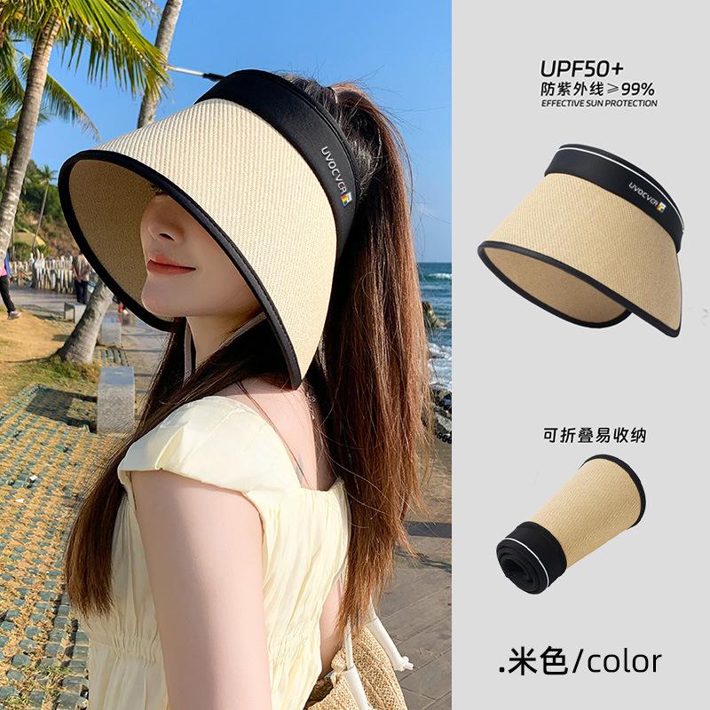 

Летняя шляпа от солнца с широкими полями, женская, с защитой от УФ-лучей, с открытым верхом, соломенная шляпа от солнца с большим краем, закрывающая лицо, показывает маленькое