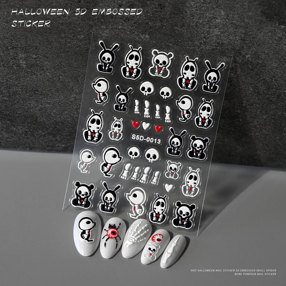 Halloween Nail Art Sticker 5D Relief Skull Pumpkin Funny Nail Sticker Three-Dimensional Relief