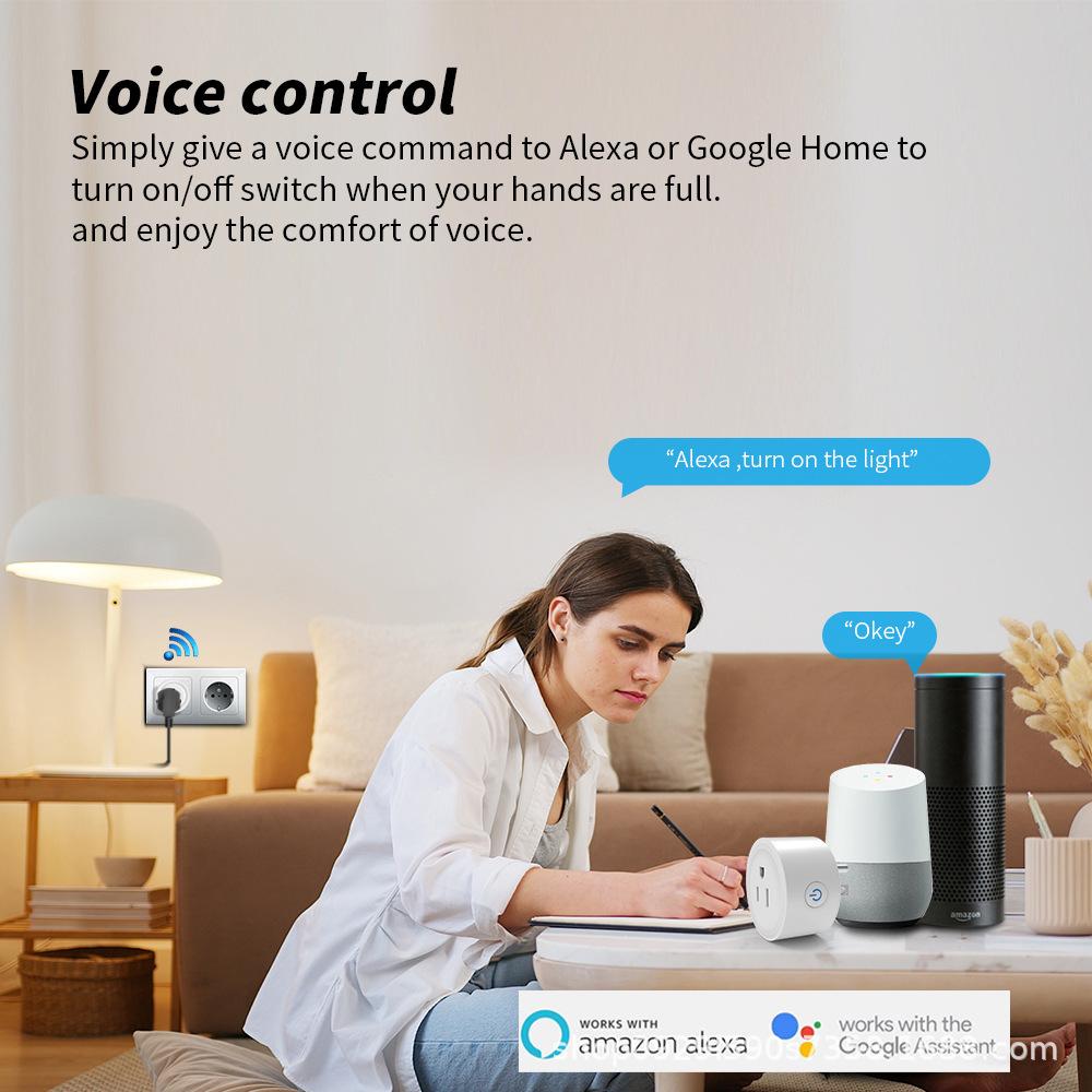 WiFi Smart Power Plug with Voice Control, Remote Timing, 3-Prong US Standard Plug, Protector, PC+Flame Retardant ABS, for Home and