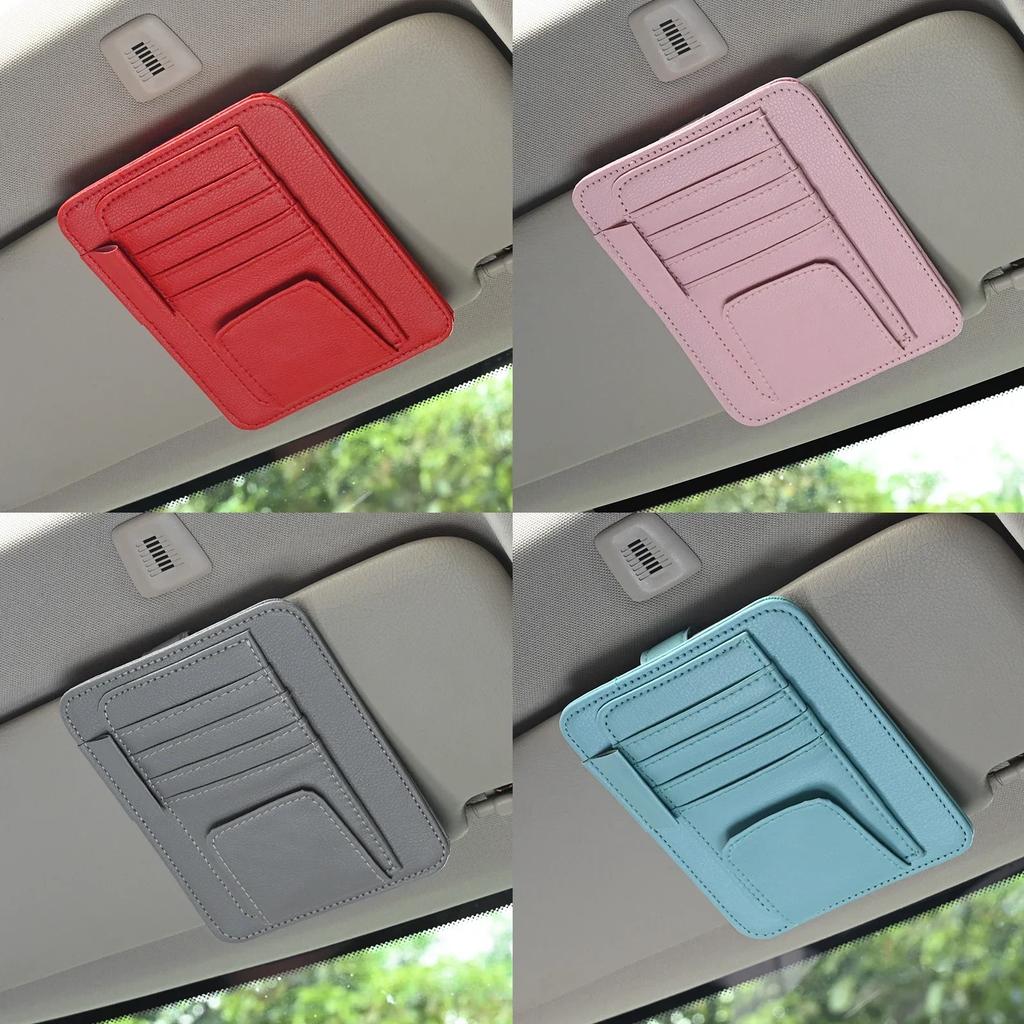 Car Universal Sun Visor Organizer Multi-Pocket Auto Interior Accessories Pocket Organizer Car Document Storage Pouch Pen Holder