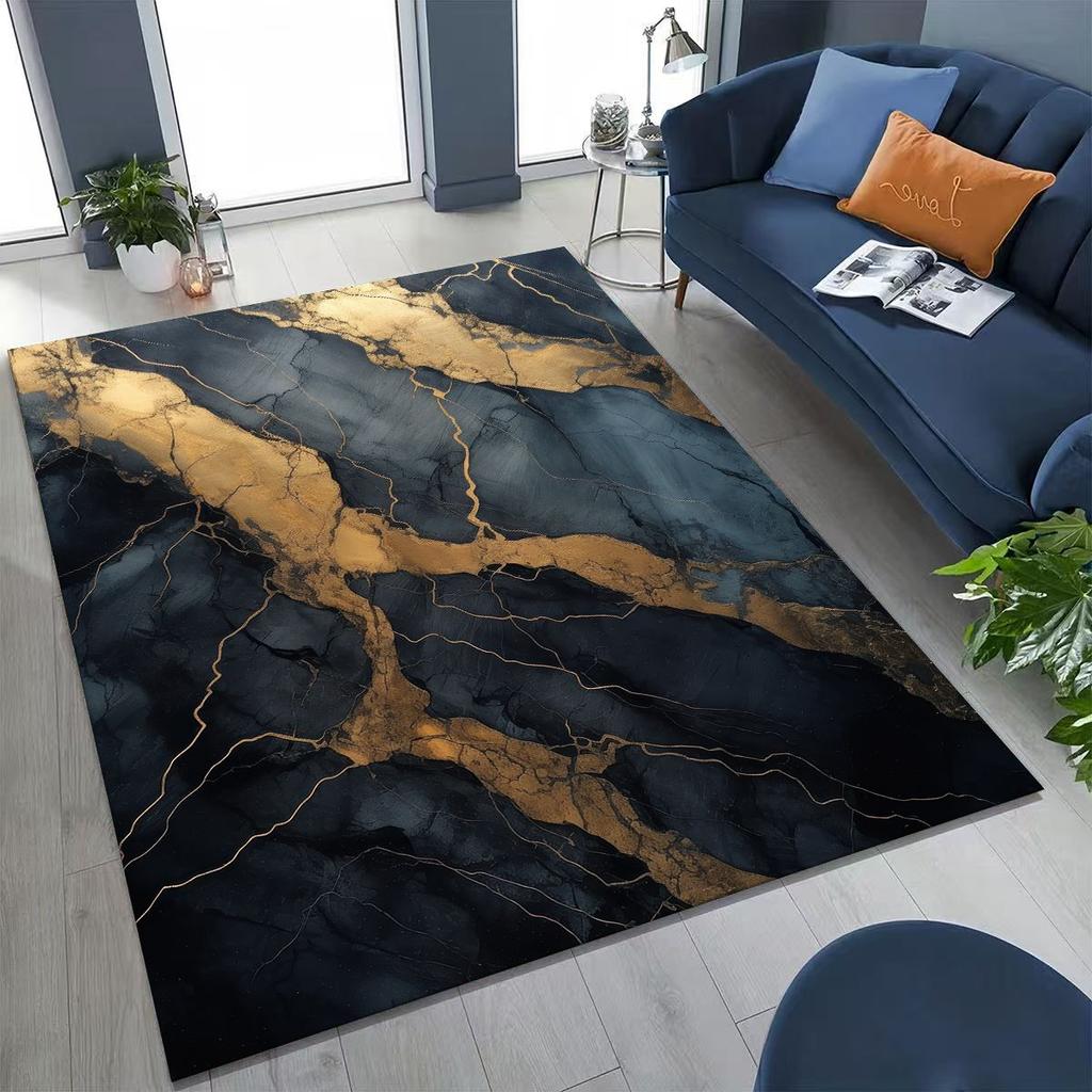 2026 Luxurious Marble Black Green Gold Colorful Stone Texture Rug for Bedroom Living Room Sofa Home Doormat Decor,Non-slip Mat