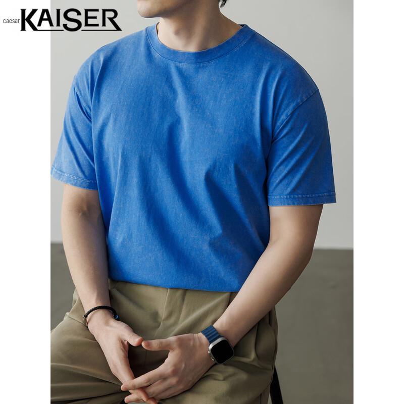 KAISER Men's Distressed Solid Cotton Crew Neck T-Shirt