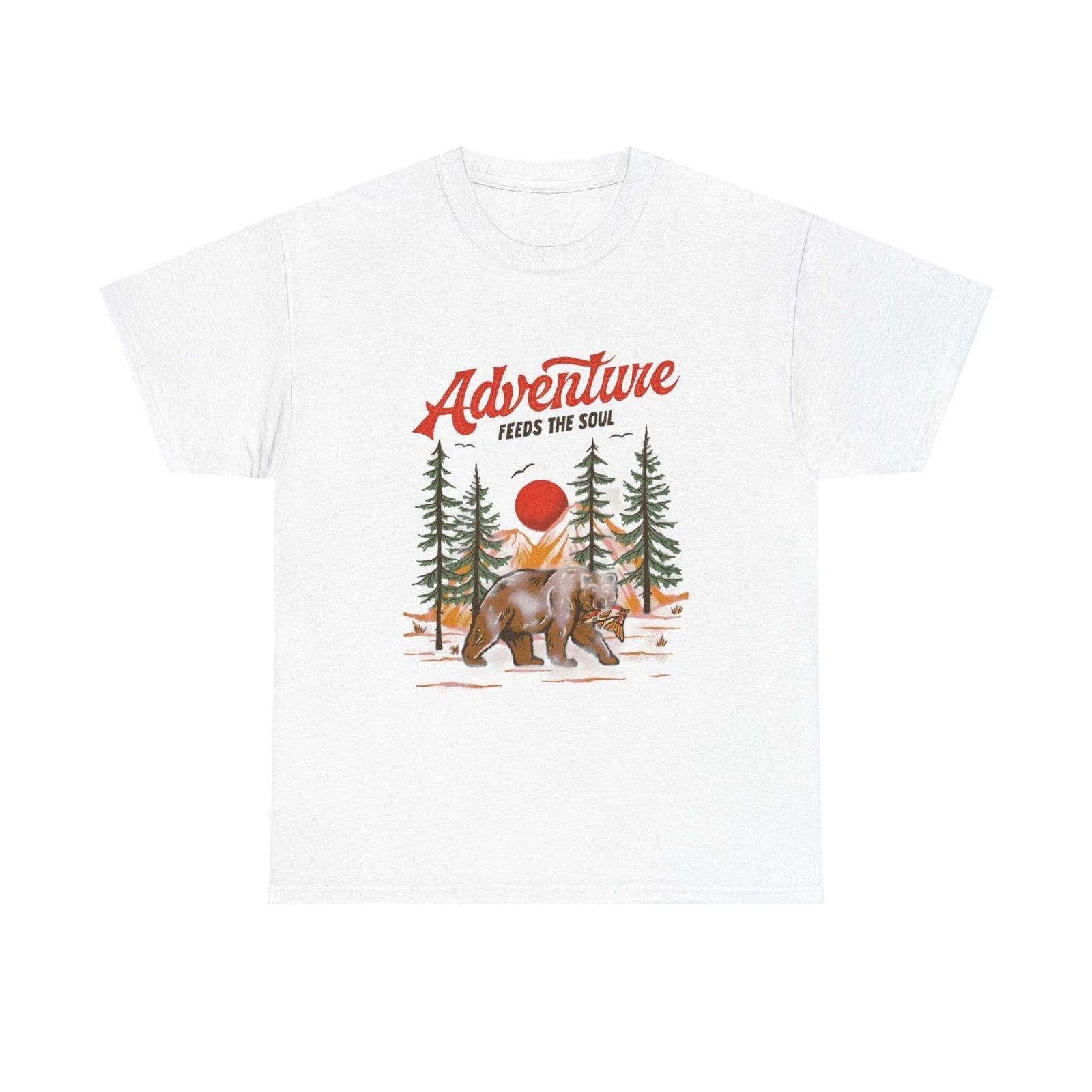 

Adventure Feeds The Soul Camping Graphic T-Shirt Cotton Tee New Gift Vintage 4XL