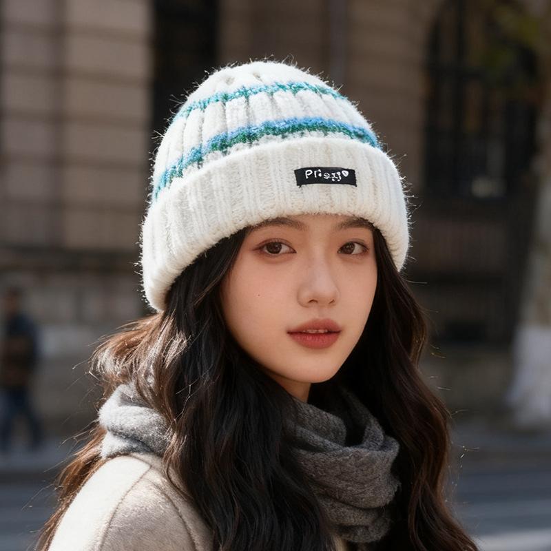 

Men s and women s Japanese vintage color-blocking striped beanies, couple fashion pullovers, cold hats M（56-58cm）