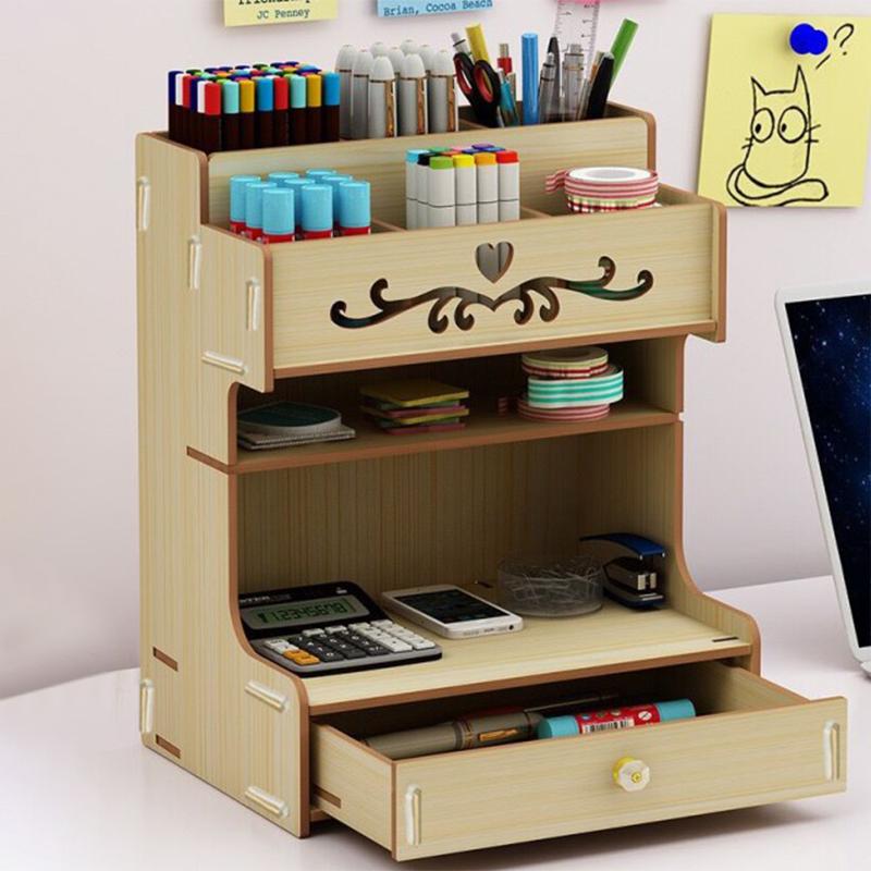 Деревянная полка для хранения на столе многофункциональный ящик органайзер для стола офисная настольная полка держатель для ручек ящик для хранения канцелярских принадлежностей 5569₽