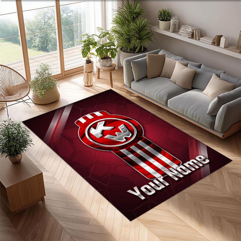 Kenworth Crystal Velvet Rug, Custom Name Text Personalized Non‑Slip Floor Mat for Home Decor Gift