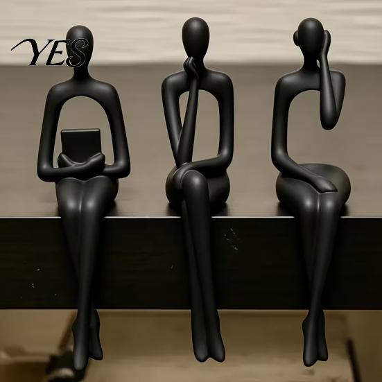Artistic Home Accent 3Pcs/Set Abstract Human Figurines, 3D Printed Modern Minimalist Art Sculpture, Cabinet Edge Ornament Sitting Figure Statues