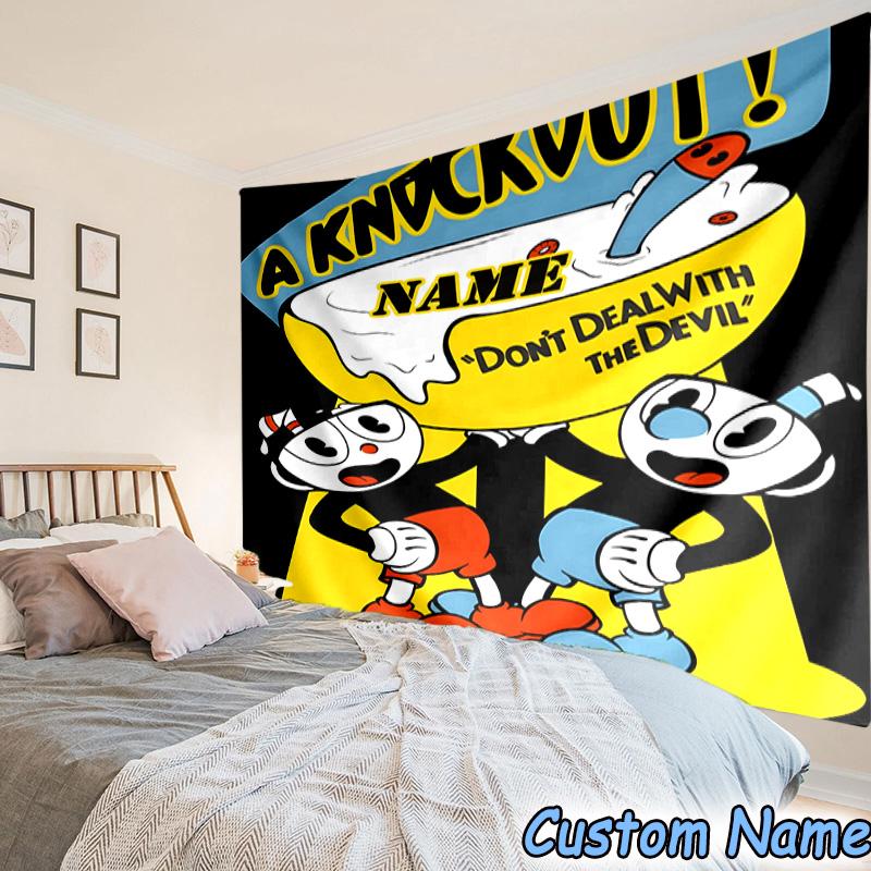 Custom Name Tapestry Cuphead Tapestry, Unique Design Tapestry, Suitable for Bedroom,Livingroom, Playroom,Heartwarming Fan Holiday Gifts