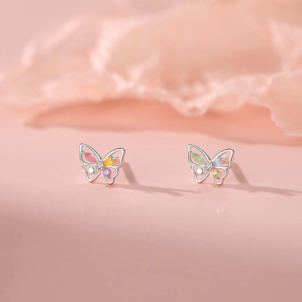 

Women s colorful diamond butterfly earrings, sweet and petite, perfect for Instagram. 925 Silver