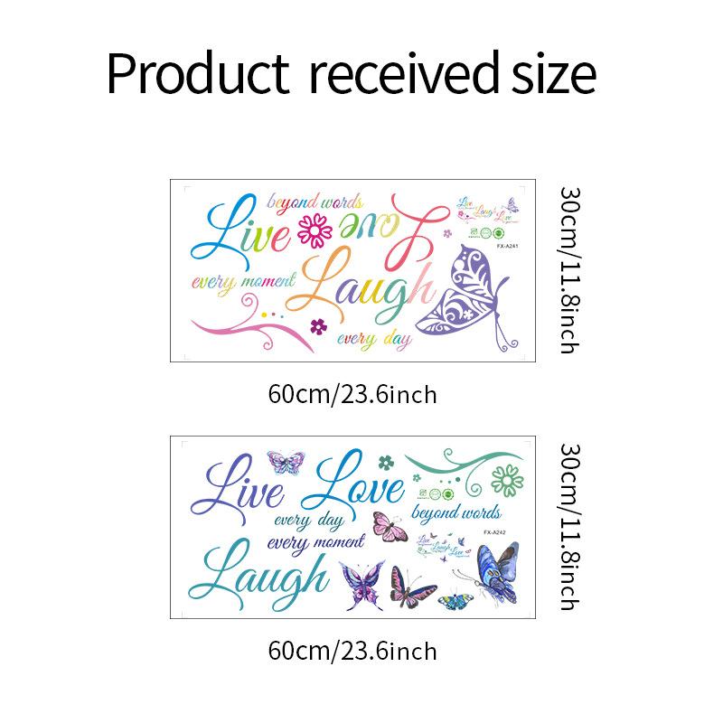 Vibrant Live Laugh Love Quote with Butterflies Wall Sticker for Bedroom Home Decor Removable Self-Adhesive Decal