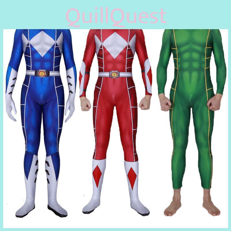 Power Halloween Rangers Bodysuit Spandex Cosplay Costume Unisex Kids Party Adult