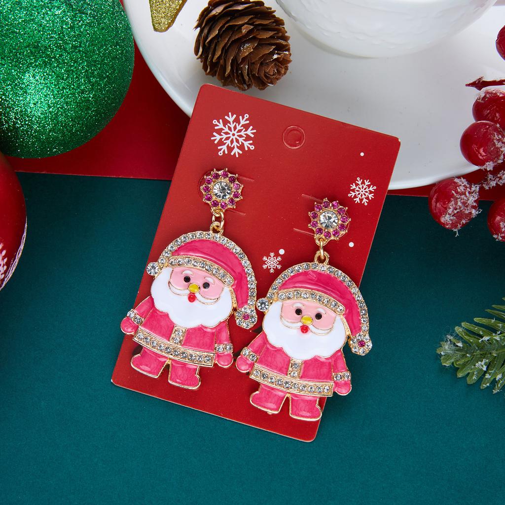 Festive Christmas Drop Earrings for Women Santa Snowman Gingerbread Candy Cane Snowflake Rhinestone Holiday Party Jewelry Gift
