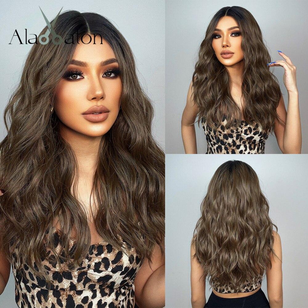 Alan Eaton Blonde Brown Ombre Synthetic Lace Front Wigs Long Curly 13x1 Lace Wig Women Natural Daily Fluffy Heat Resistant Fiber