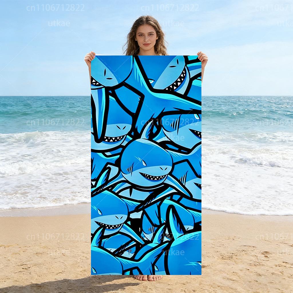 Extra Large Quick-Drying Microfiber Beach Towel - Shark Design, Super Absorbent & Lightweight W40*H60(CM)
